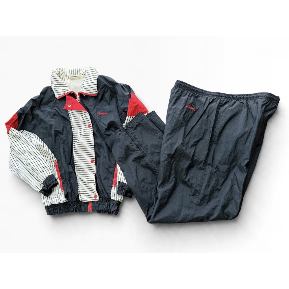 Vintage Ellesse Tracksuit Set Jacket Pants Size L Red White Black 90s